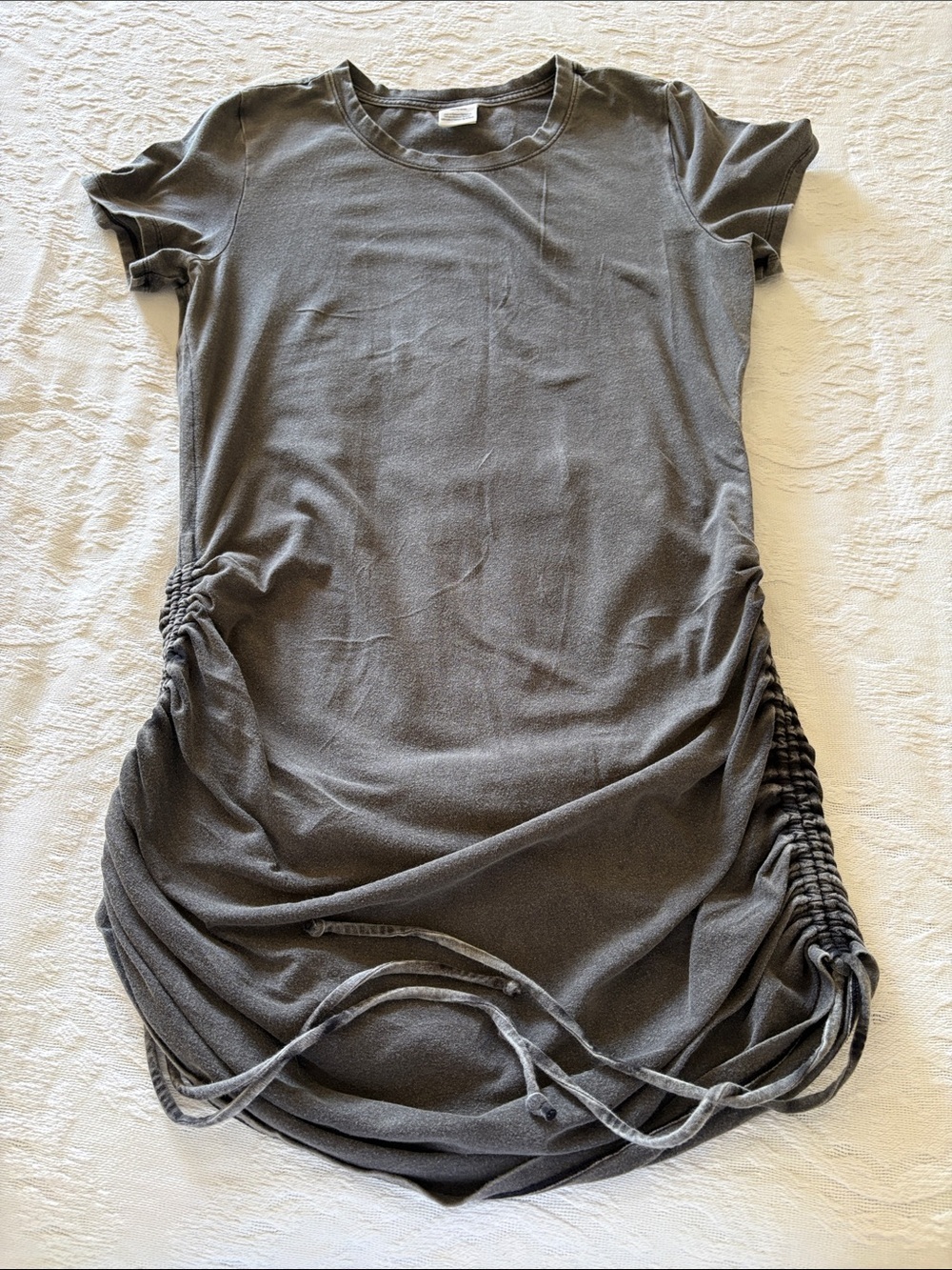 Victoria Secret PINK Ruched Side Short Sleeve Dress in Charcoal Gray EUC L